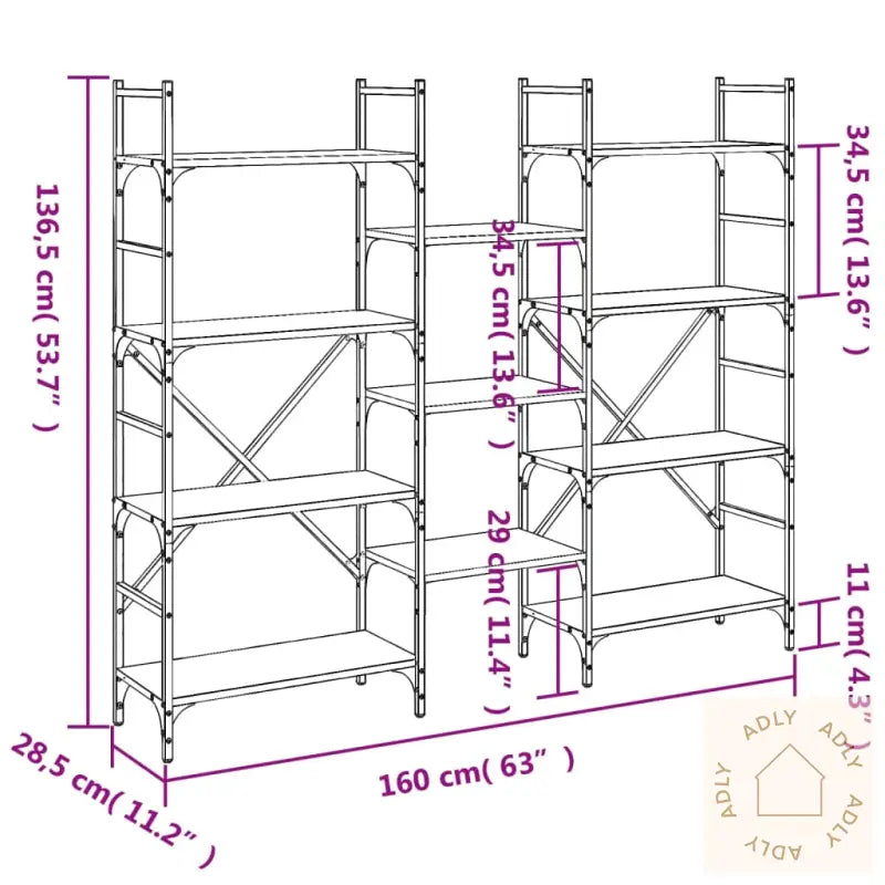 Bokhylle Grå Sonoma 160X28,5X136,5 Cm Konstruert Tre