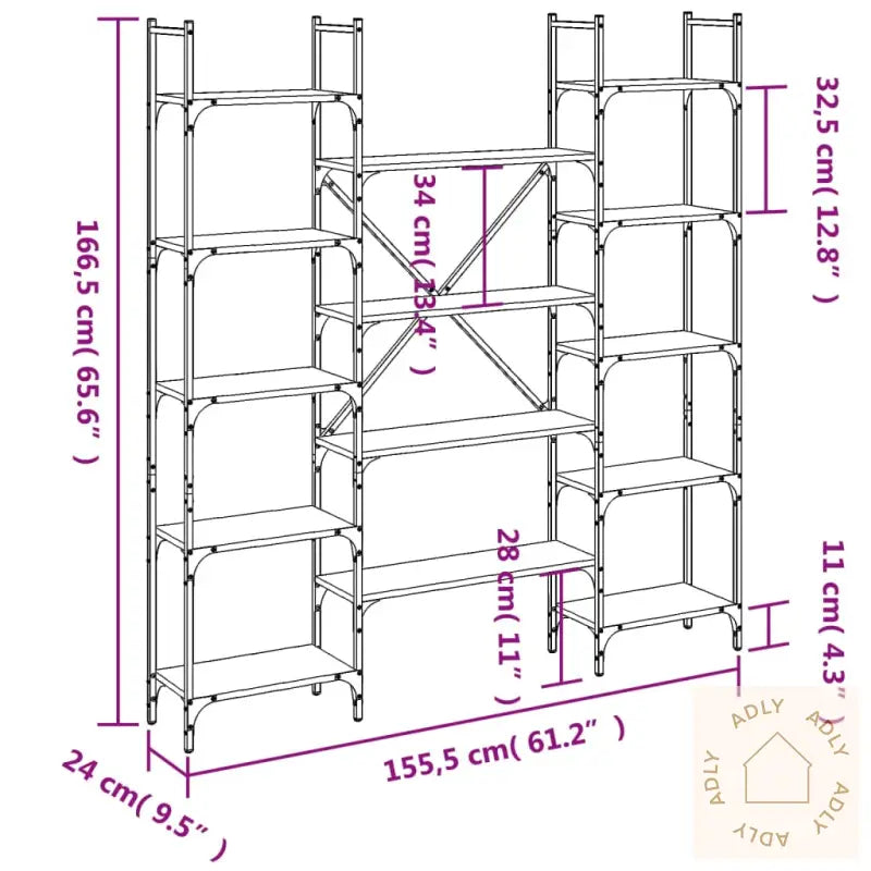 Bokhylle Svart 155,5X24X166,5 Cm Konstruert Tre
