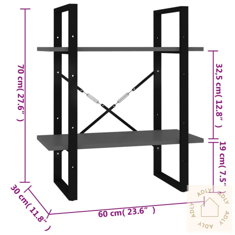 Bokhylle 2 Nivåer Grå 60X30X70 Cm Konstruert Tre