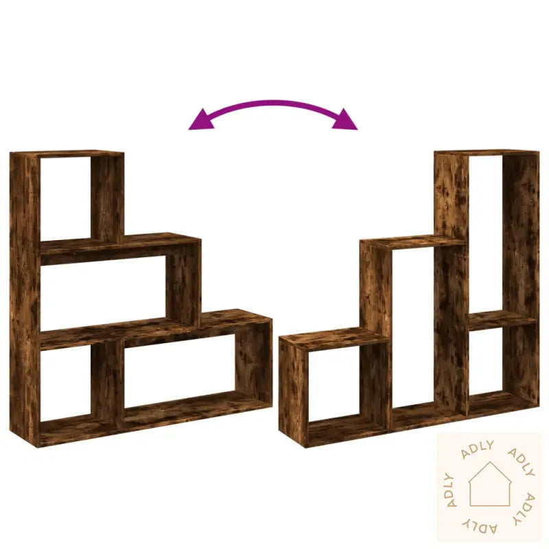 Romdeler Bokhylle 3 Lag Røkt Eik 123X29X123 Cm Konstruert Tre