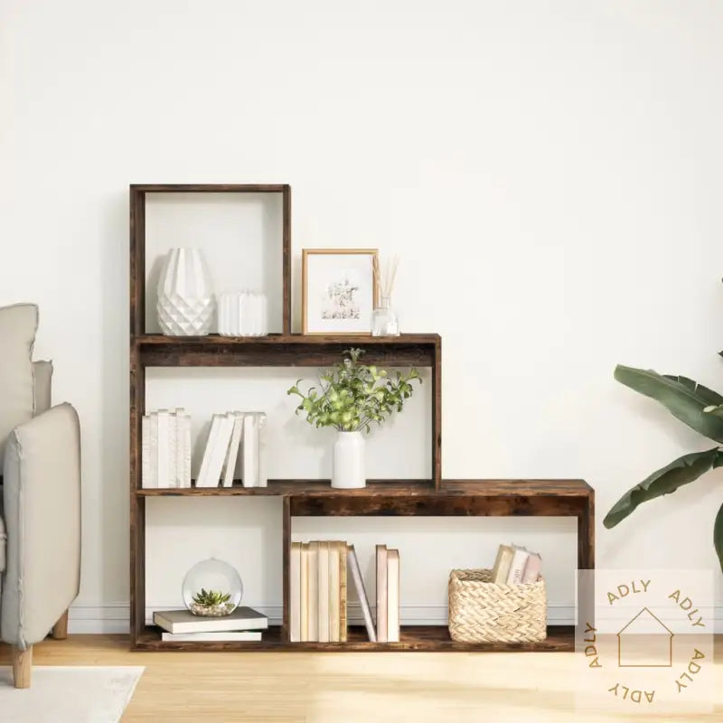 Romdeler Bokhylle 3 Lag Røkt Eik 123X29X123 Cm Konstruert Tre