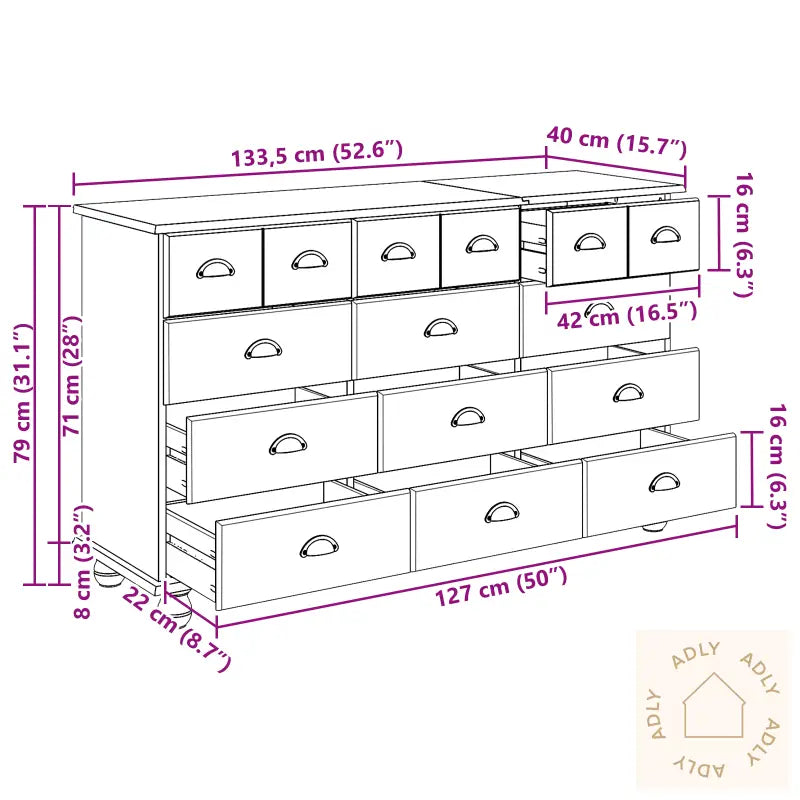 Kommode &quot;Askim&quot; Hvit 79X40X133.5 Cm Solid Tre Furu