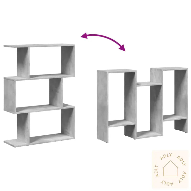 Romdeler Bokhylle 3 Lag Betonggrå 70X24X97 Cm Konstruert Tre