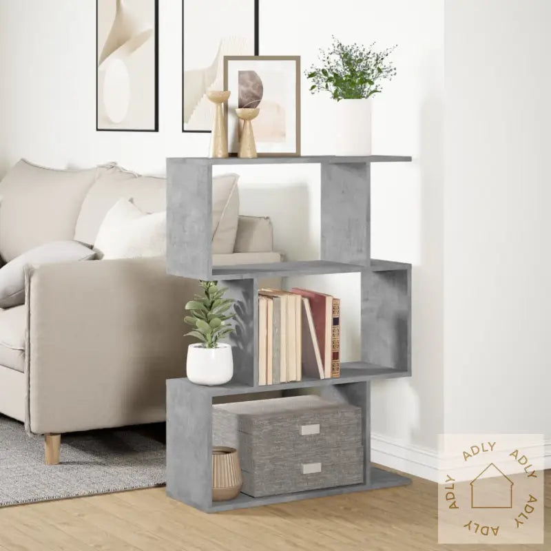 Romdeler Bokhylle 3 Lag Betonggrå 70X24X97 Cm Konstruert Tre