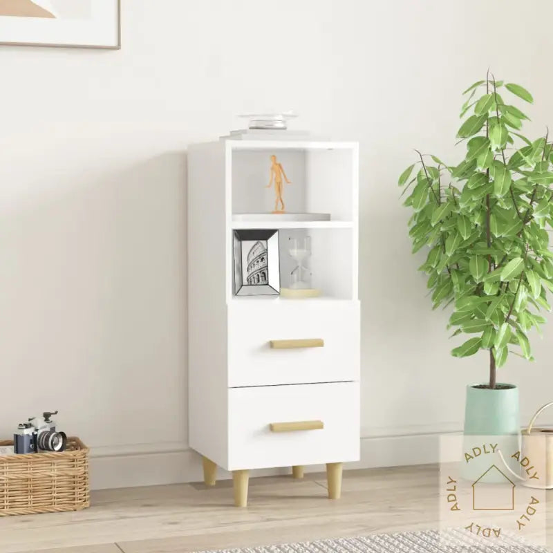 Skjenk Høyglans Hvit 34,5X34X90 Cm Konstruert Tre