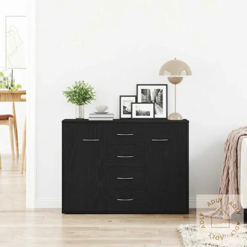 Skjenk Svart Eik 88X30X64 Cm Konstruert Tre