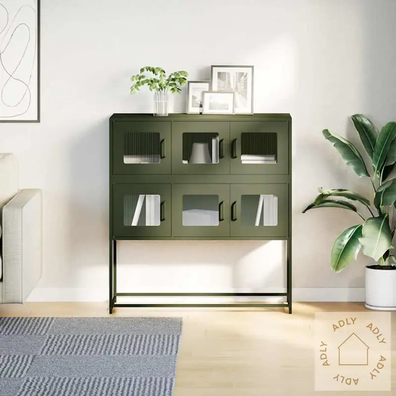 Skjenk Olivengrønn 100,5X39X107 Cm Kaldvalset Stål