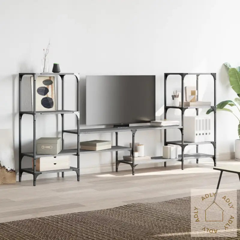 Tv-Benk Grå Sonoma 206,5X28,5X95 Cm Konstruert Tre