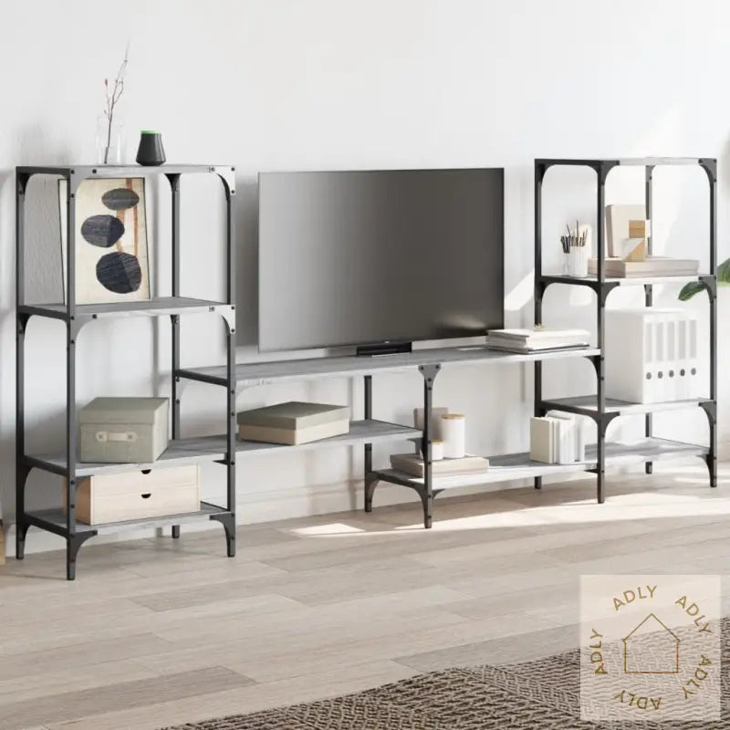 Tv-Benk Grå Sonoma 206,5X28,5X95 Cm Konstruert Tre