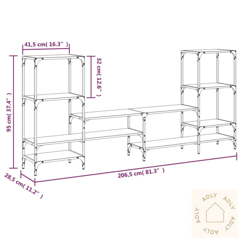 Tv-Benk Grå Sonoma 206,5X28,5X95 Cm Konstruert Tre