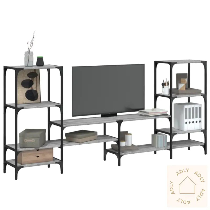 Tv-Benk Grå Sonoma 206,5X28,5X95 Cm Konstruert Tre
