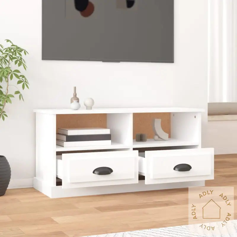 Tv-Benk Høyglans Hvit 93X35,5X45 Cm Konstruert Tre