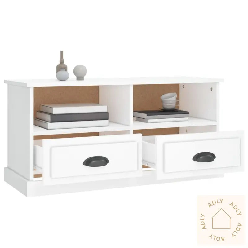 Tv-Benk Høyglans Hvit 93X35,5X45 Cm Konstruert Tre