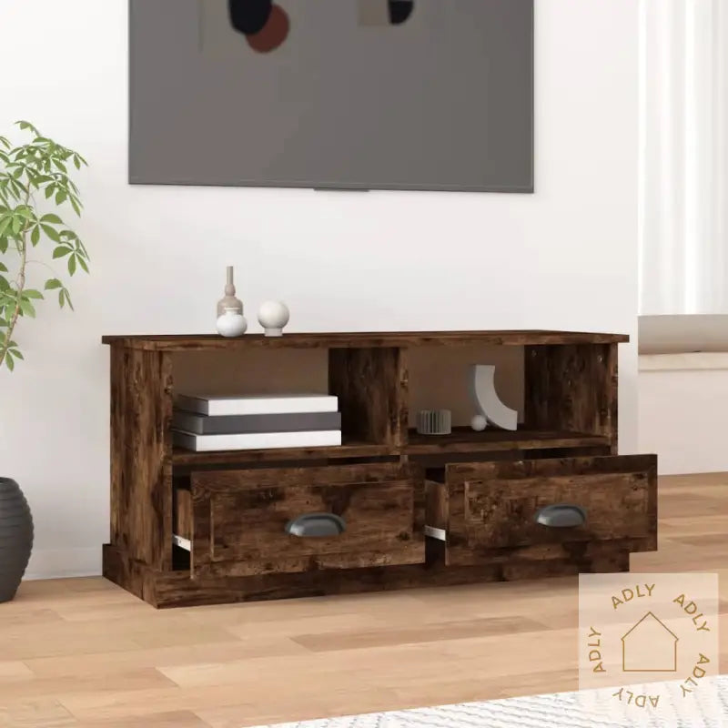Tv-Benk Røkt Eik 93X35,5X45 Cm Konstruert Tre