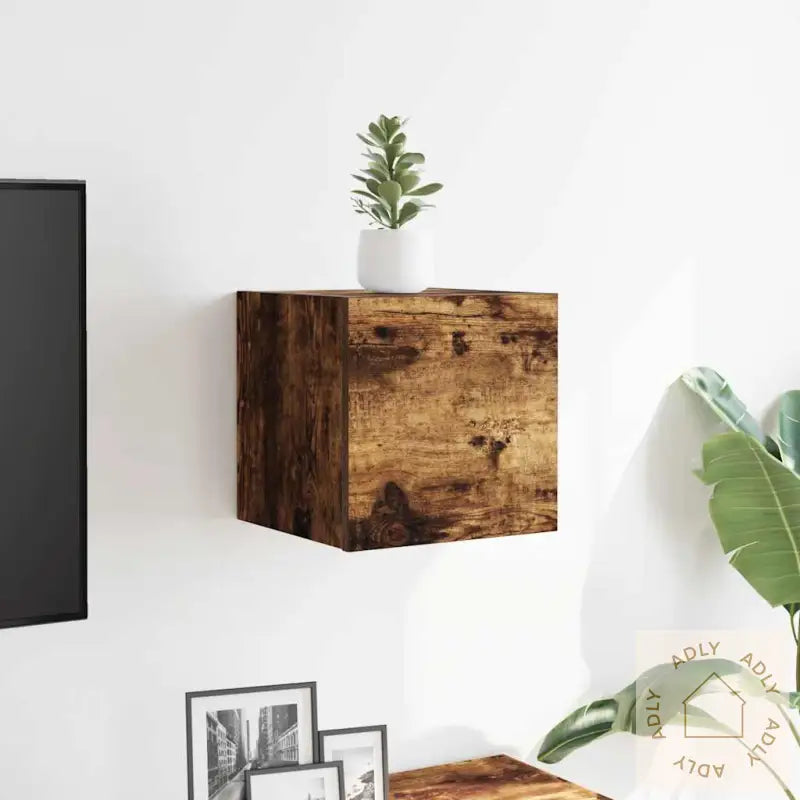 Vegghengt Tv-Benk Røkt Eik 30,5X30X30 Cm