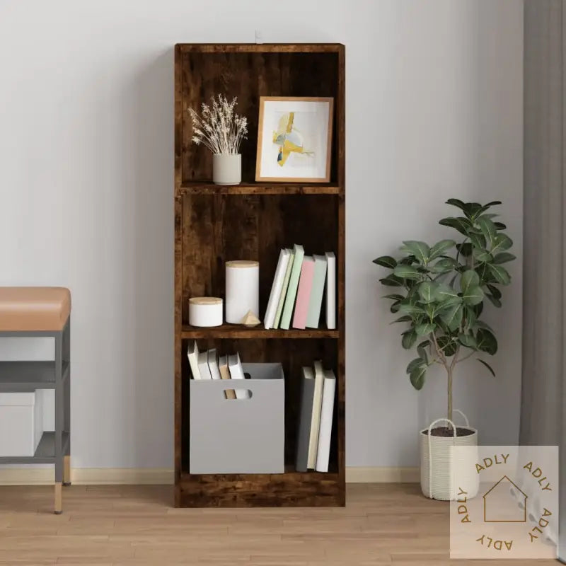 Bokhylle 3 Etasjer Røkt Eik 40X24X109 Cm Konstruert Tre
