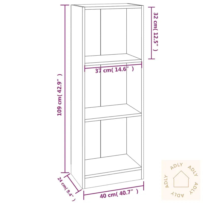 Bokhylle 3 Etasjer Røkt Eik 40X24X109 Cm Konstruert Tre