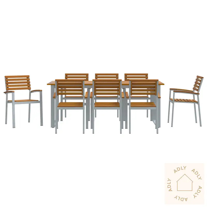9 Delt Hagemøbelsett I Solid Akasietre Og Metall