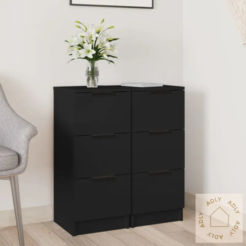 Skjenker 2 Stk Svart 30X30X70 Cm Konstruert Tre