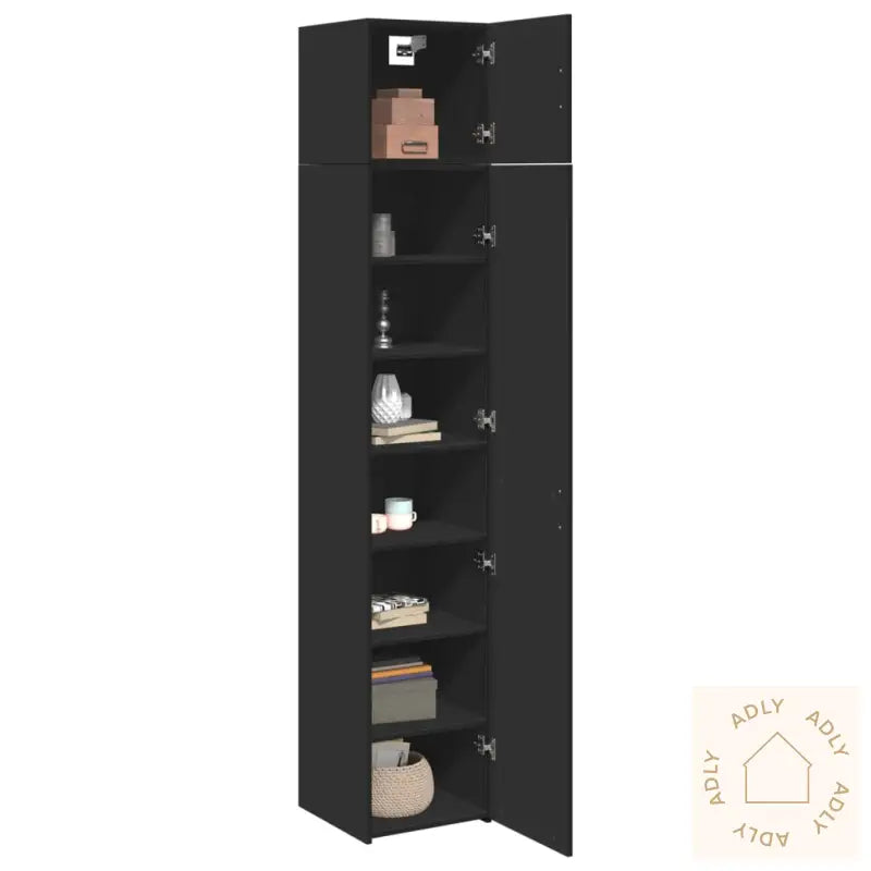 Smalt Oppbevaringsskap Svart 40X42,5X225 Cm Konstruert Tre