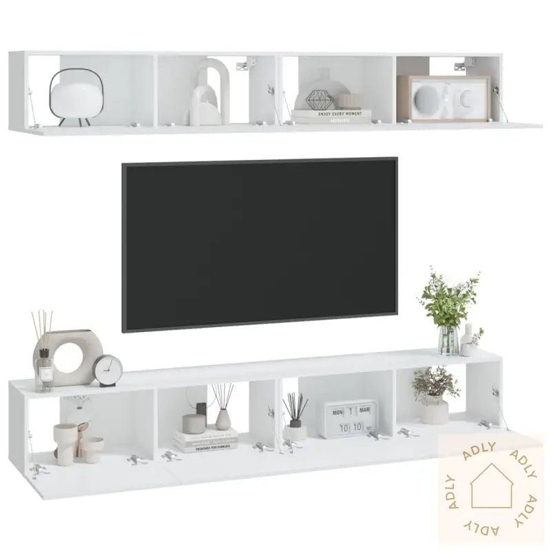 Vegghengte Tv-Benker 4 Stk Hvit 100X30X30 Cm