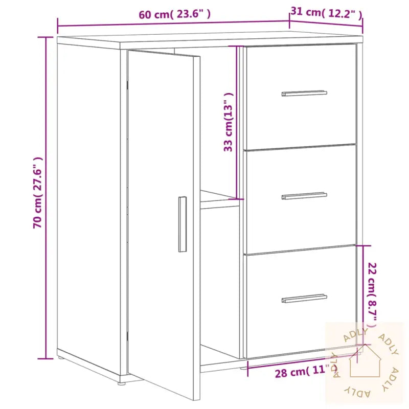 Skjenker 2 Brun Eik 60X31X70 Cm Konstruert Tre