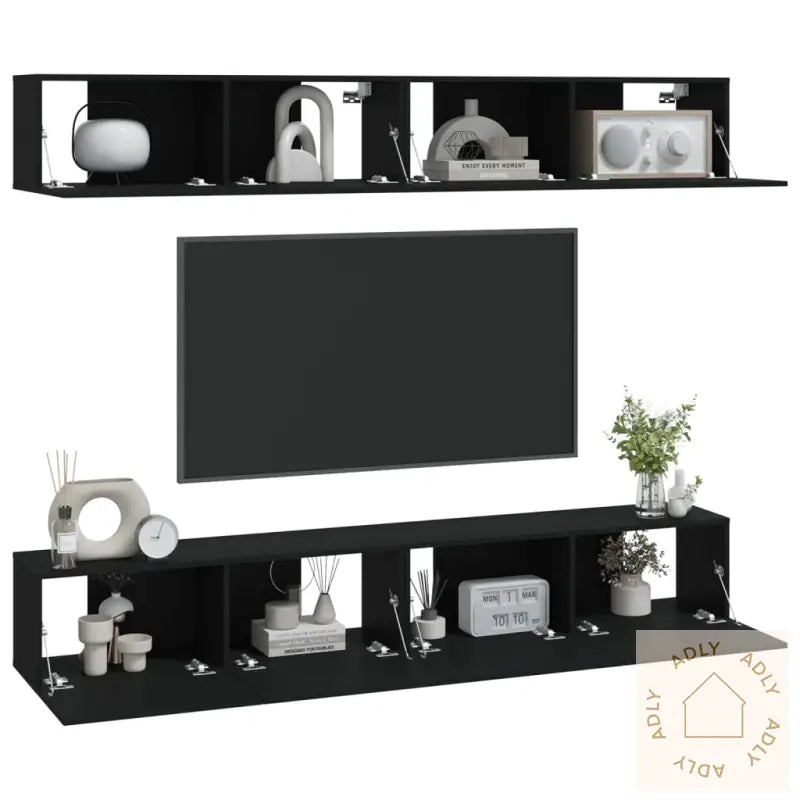Vegghengte Tv-Benker 4 Stk Svart 100X30X30 Cm