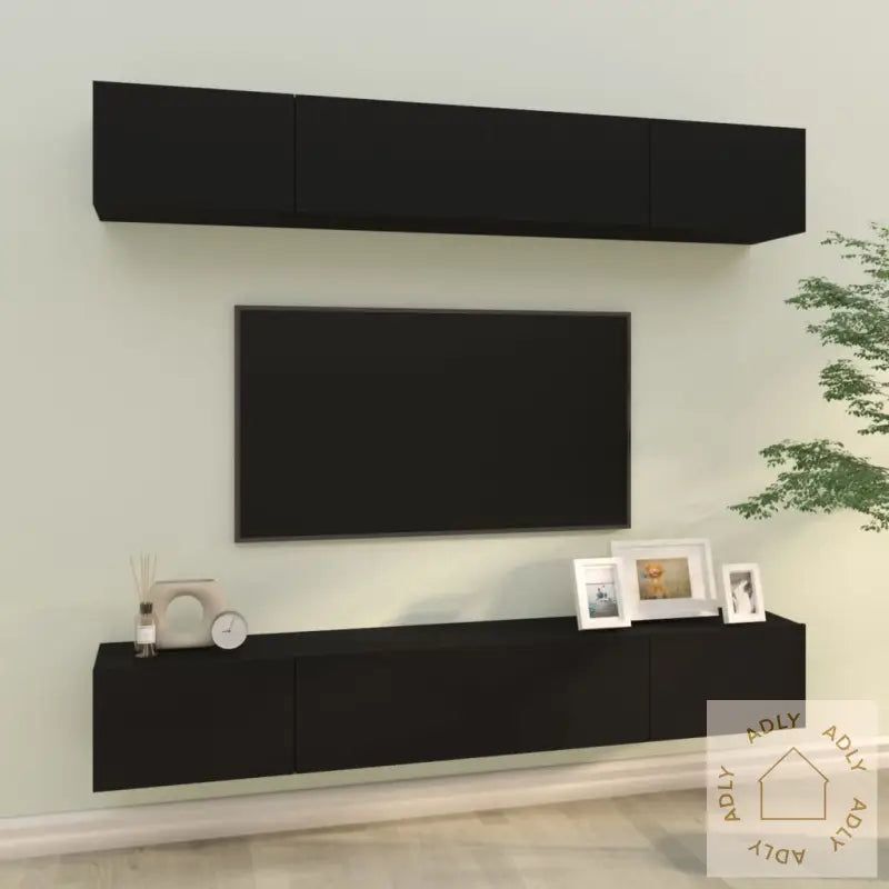 Vegghengte Tv-Benker 4 Stk Svart 100X30X30 Cm