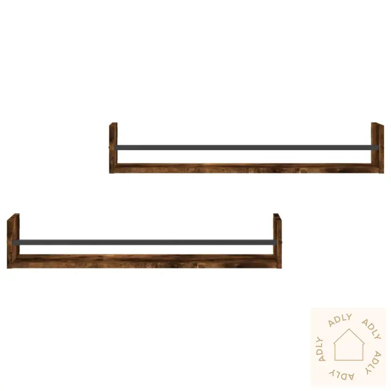 Vegghyller Med Stenger 2 Stk Røkt Eik 80X16X14 Cm