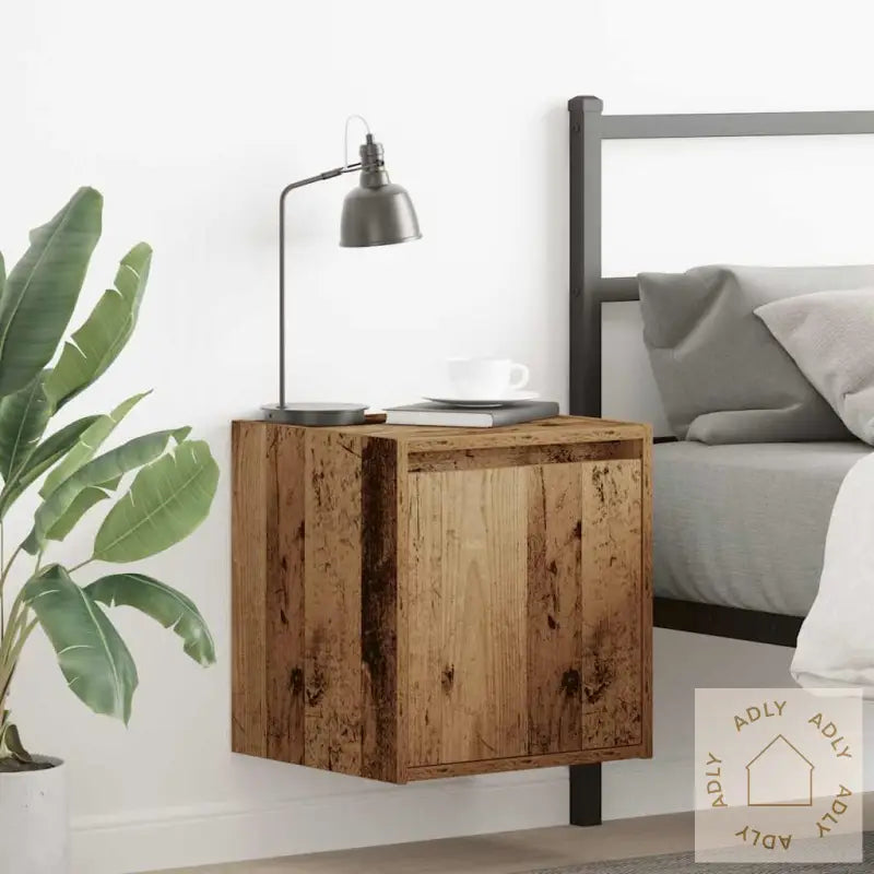 Veggmonterte Nattbord 2 Stk Gammelt Tre 38X34X40 Cm