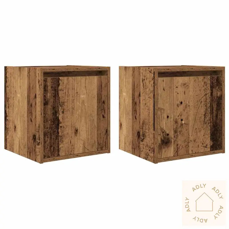 Veggmonterte Nattbord 2 Stk Gammelt Tre 38X34X40 Cm