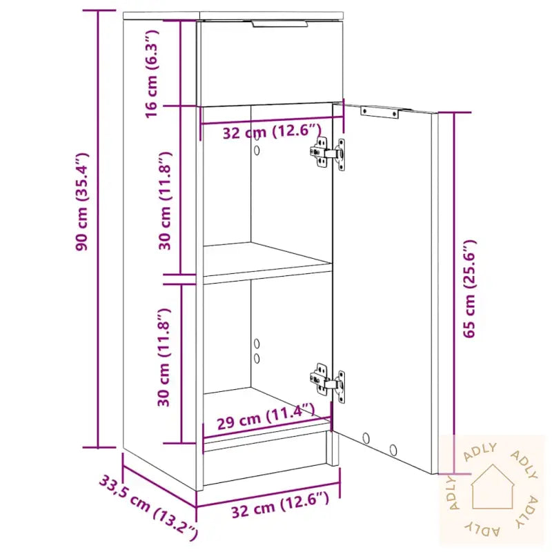 Baderomsskap Hvit 32X34X90 Cm Konstruert Tre