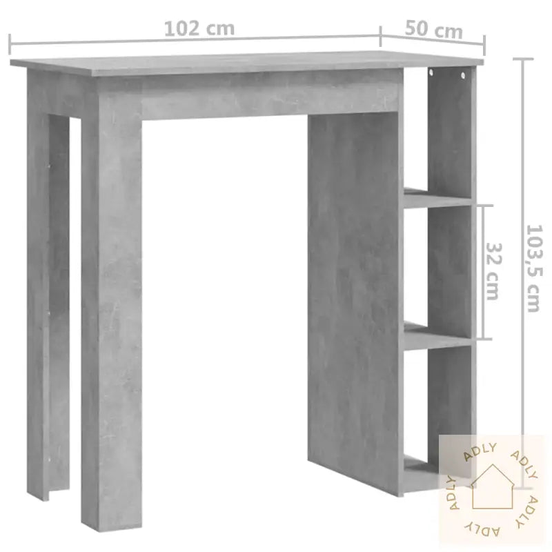 Barbord Med Hylle Betonggrå 102X50X103,5 Cm Konstruert Tre