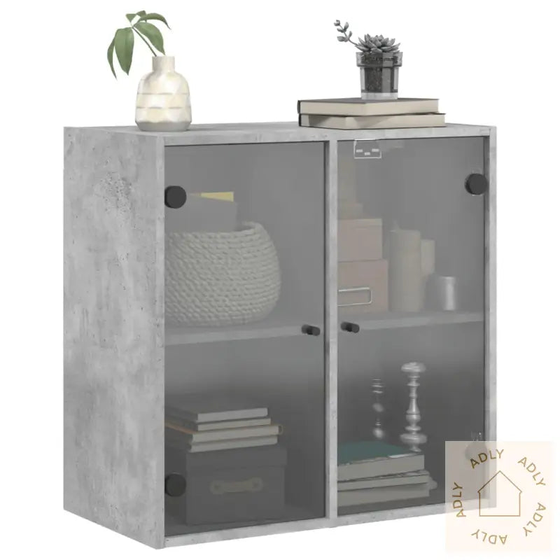 Sideskap Med Glassdører Betonggrå 68X37X68,5 Cm
