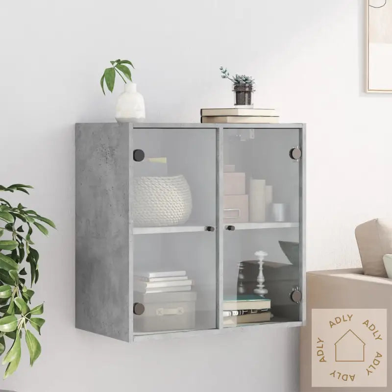 Sideskap Med Glassdører Betonggrå 68X37X68,5 Cm