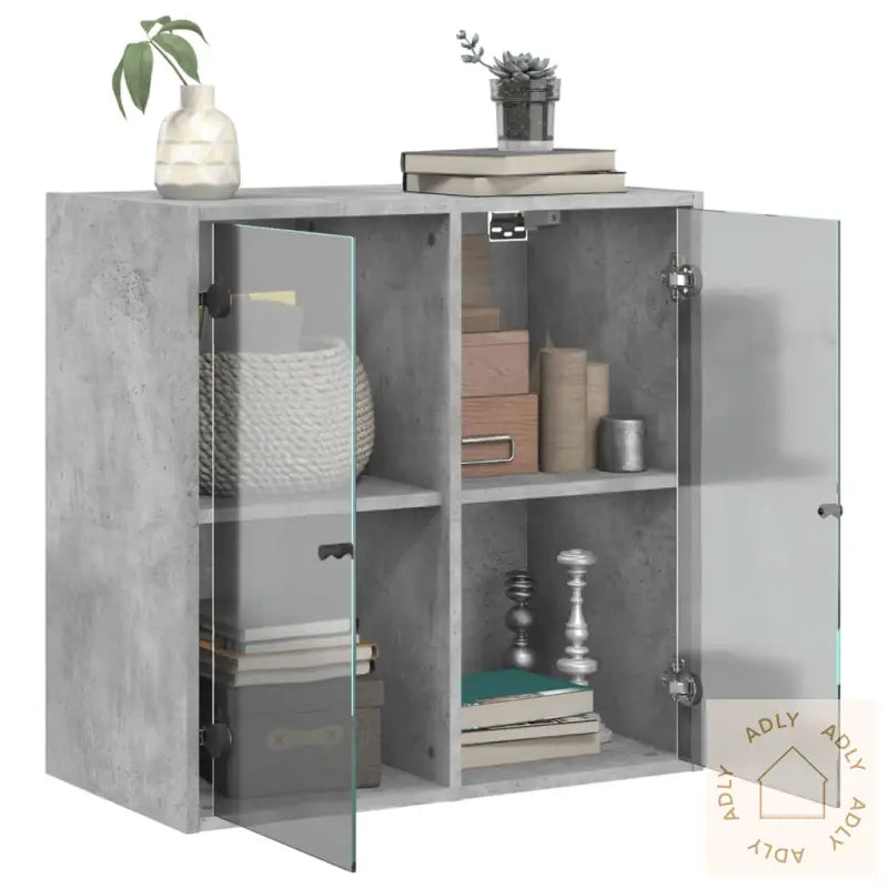 Sideskap Med Glassdører Betonggrå 68X37X68,5 Cm