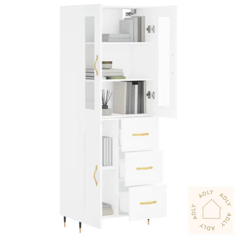 Highboard Hvit 69,5X34X180 Cm Konstruert Tre