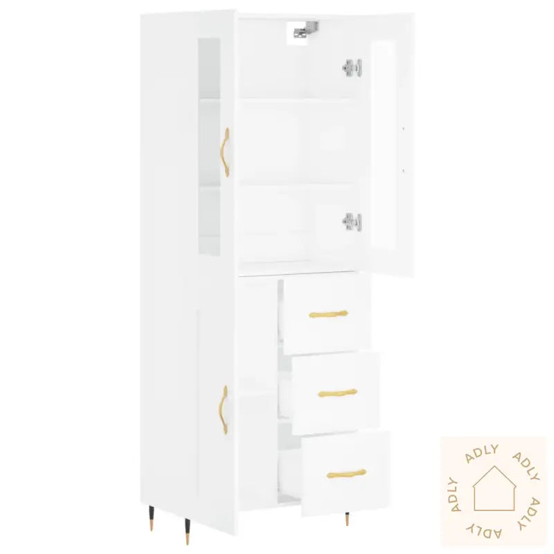 Highboard Hvit 69,5X34X180 Cm Konstruert Tre