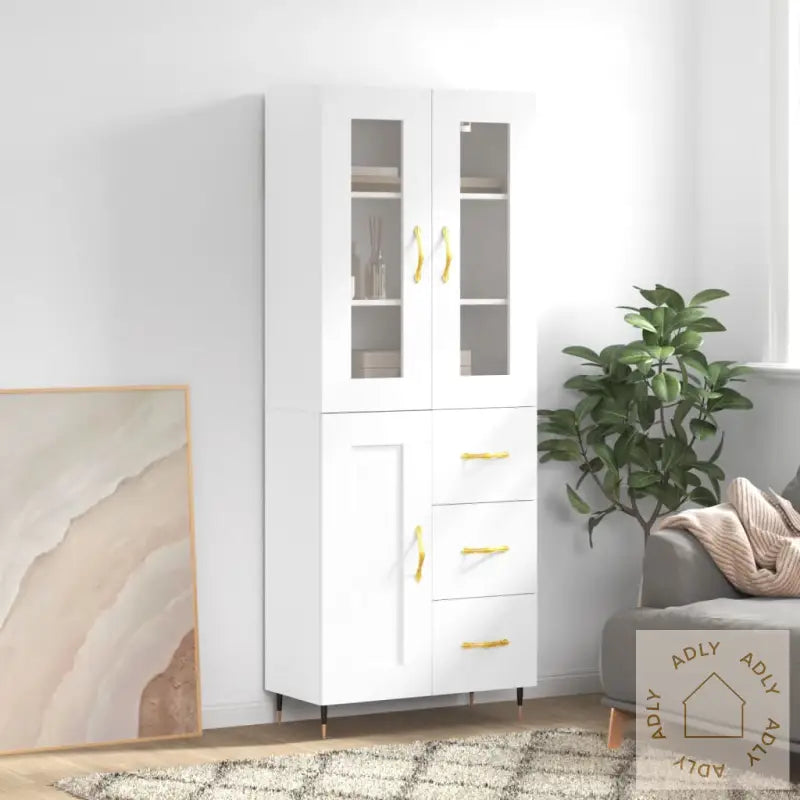 Highboard Hvit 69,5X34X180 Cm Konstruert Tre