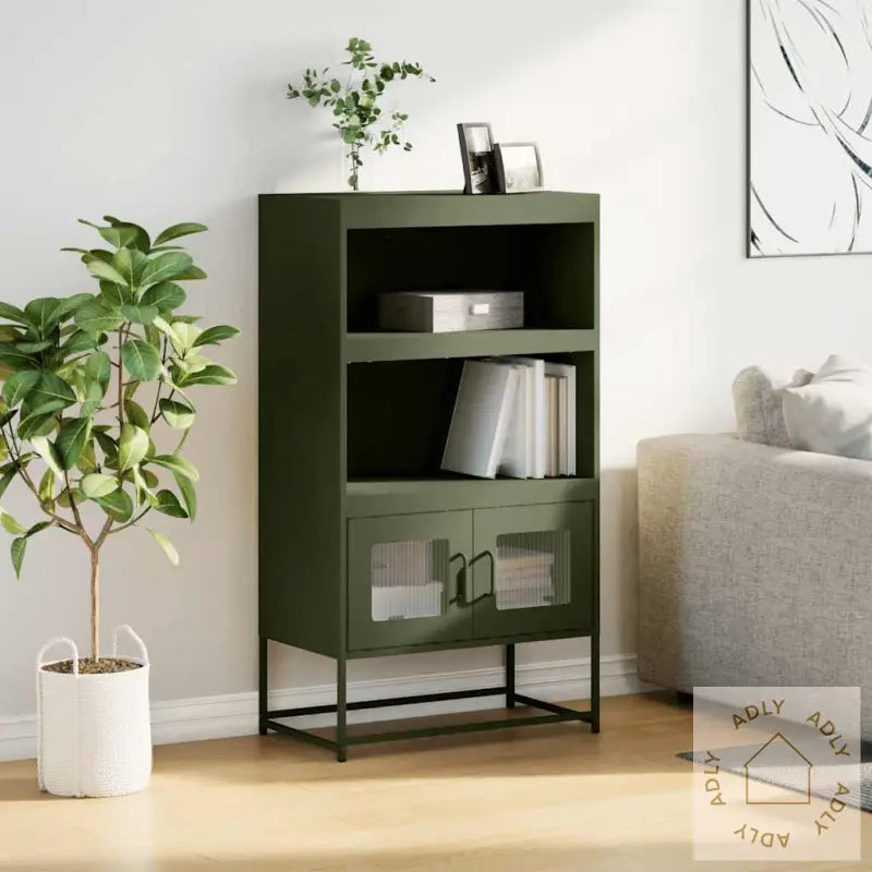 Highboard Olivengrønn 68X39X123 Cm Stål