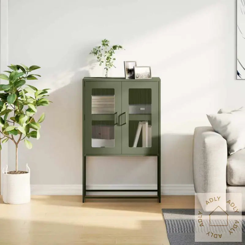 Highboard Olivengrønn 68X39X107 Cm Stål