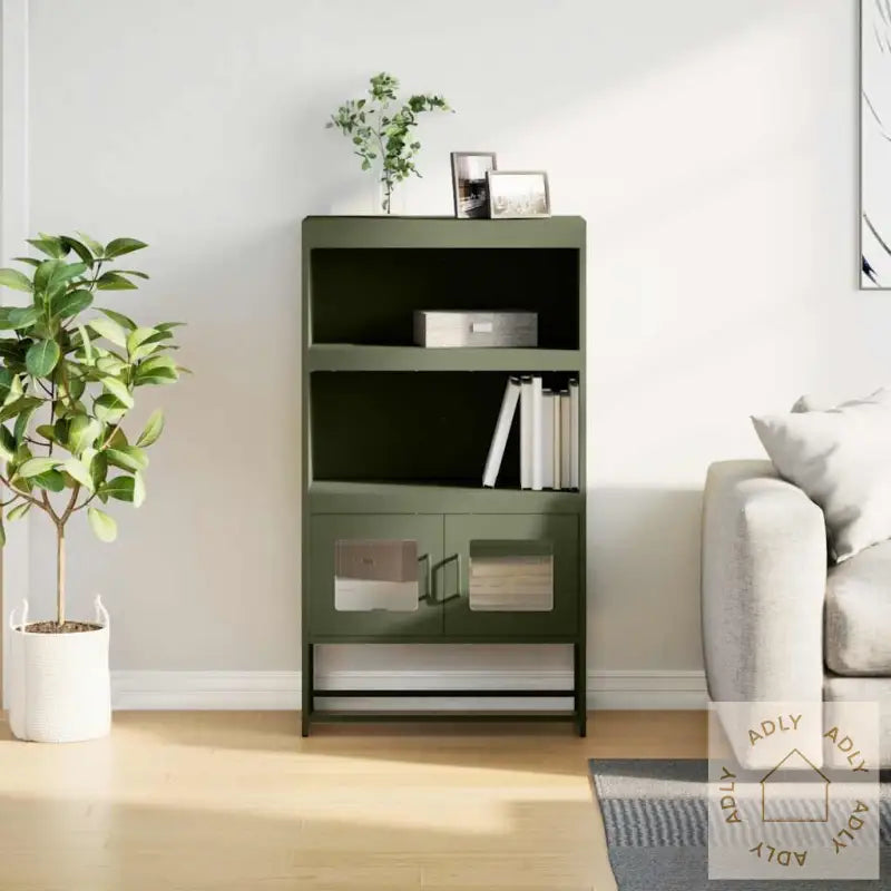 Highboard Olivengrønn 68X39X123 Cm Stål