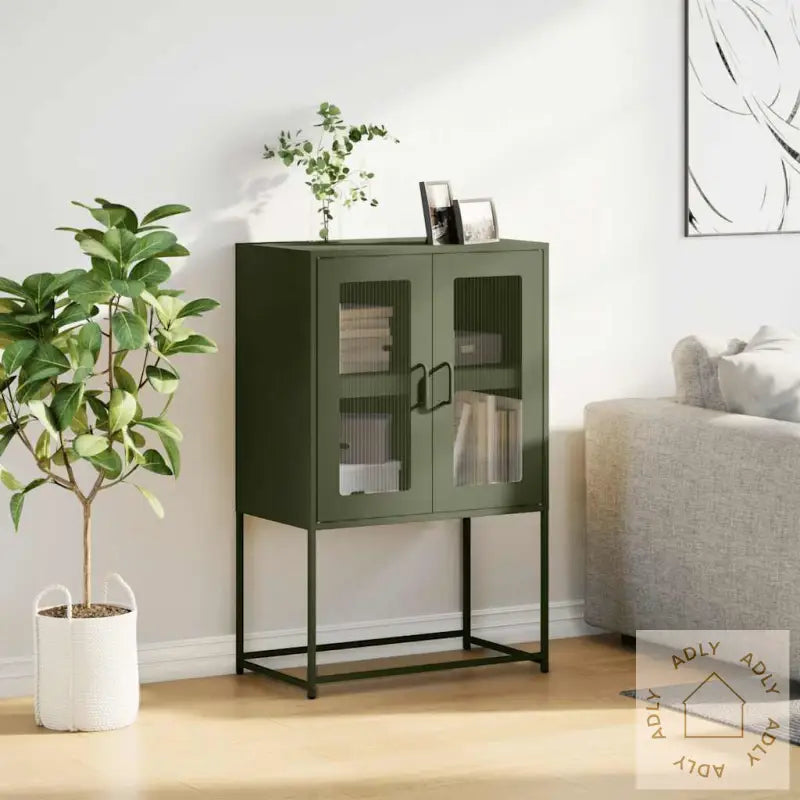 Highboard Olivengrønn 68X39X107 Cm Stål
