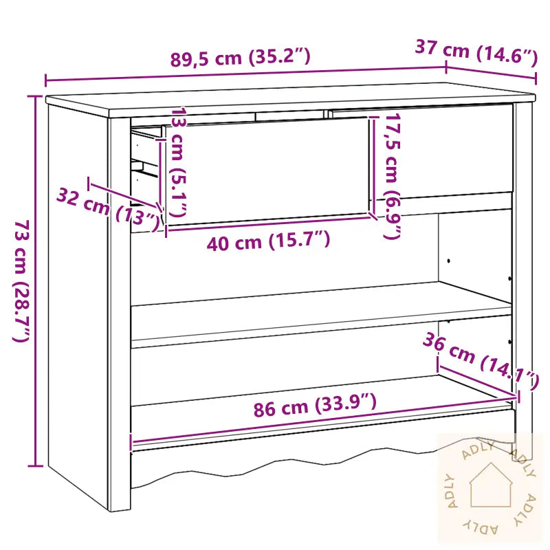 Konsollbord &quot;Drammen&quot; Hvitt 89,5X37X73 Cm Solid Tre Furu