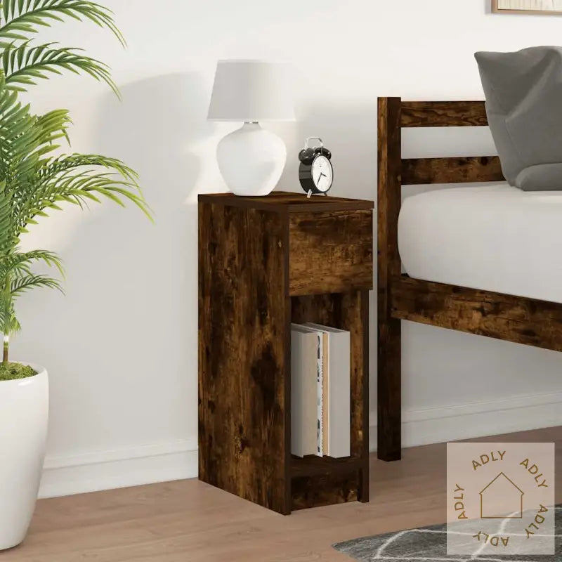 Nattbord Med Skuff Røkt Eik 20X36X60 Cm