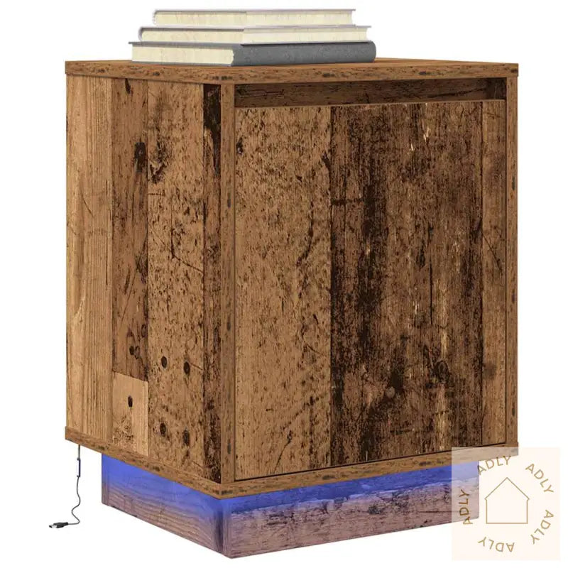 Nattbord Med Led Gammelt Tre 38X34X50 Cm