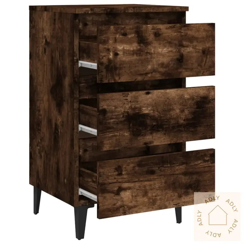 Nattbord Med Metallben Røkt Eik 40X35X69 Cm