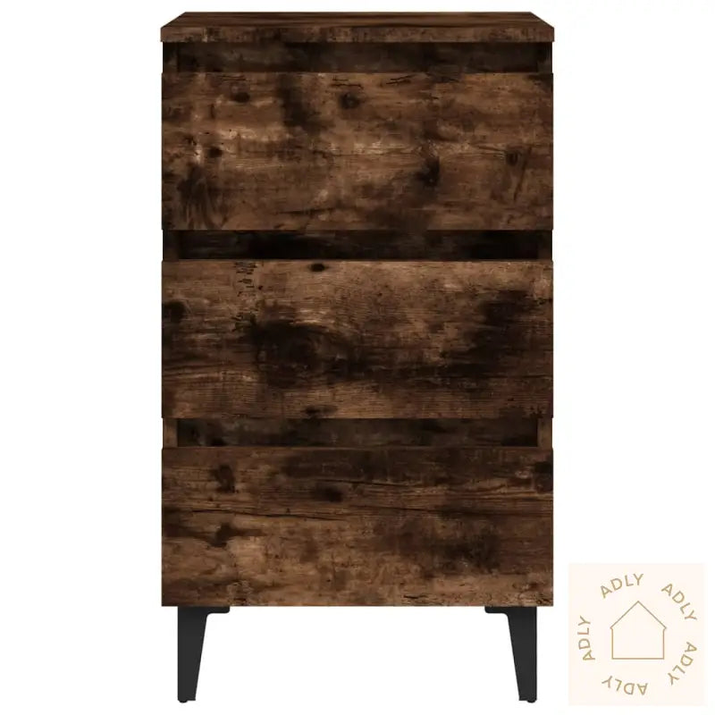 Nattbord Med Metallben Røkt Eik 40X35X69 Cm