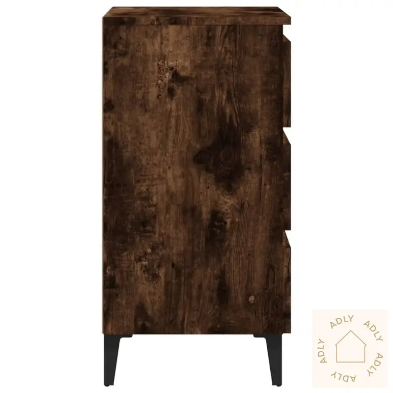 Nattbord Med Metallben Røkt Eik 40X35X69 Cm