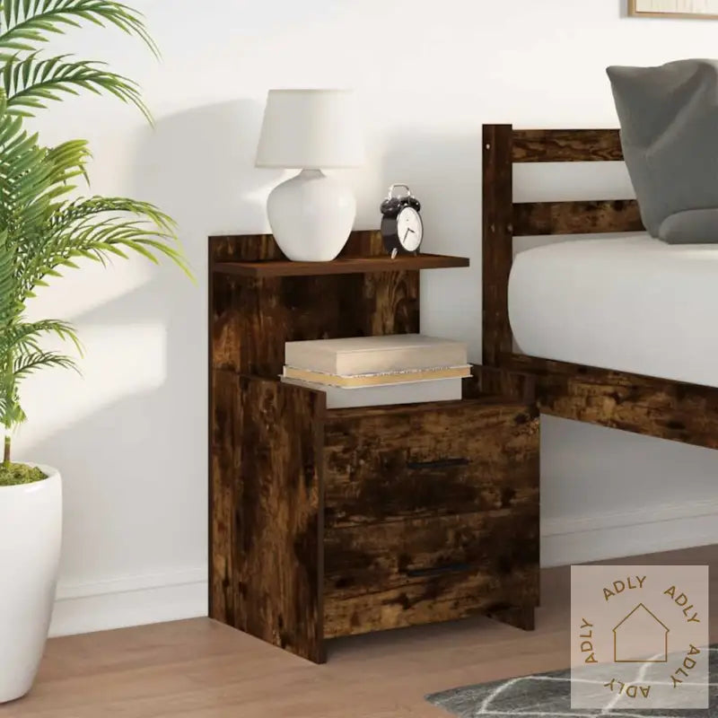 Nattbord Med 2 Skuffer Røkt Eik 40X36,5X62 Cm